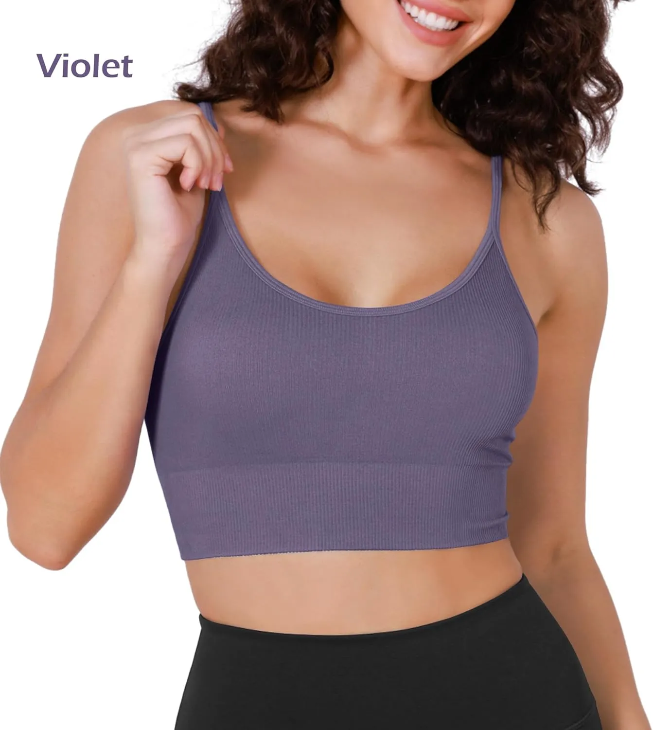 ODODOS Seamless Sports Bra for Women Ribbed Camisoles Non Padding Yoga Bra Crop Tank Tops