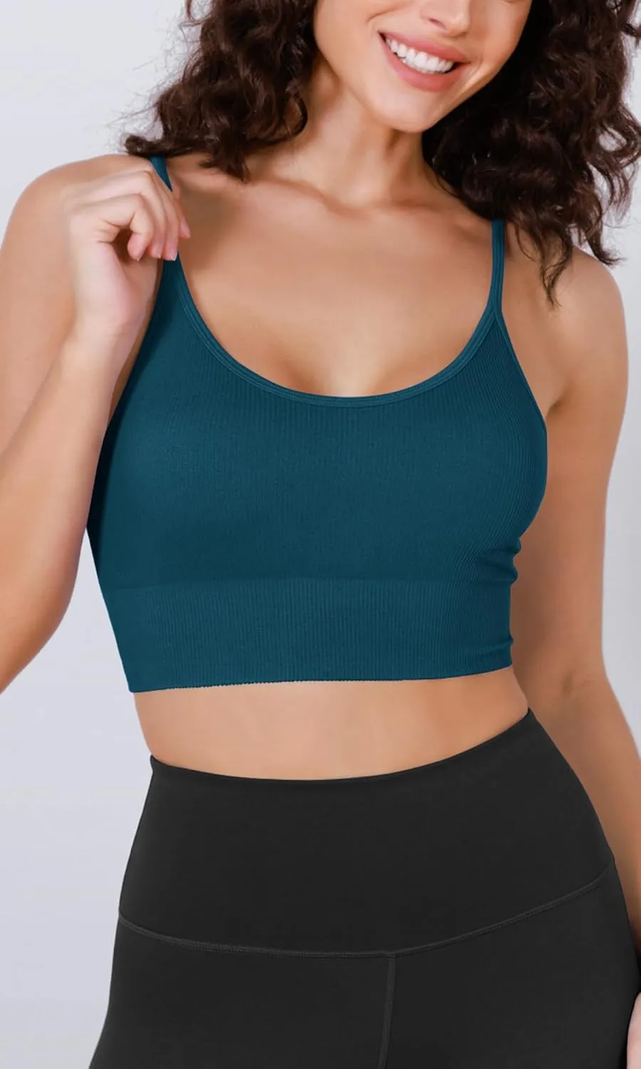 ODODOS Seamless Sports Bra for Women Ribbed Camisoles Non Padding Yoga Bra Crop Tank Tops