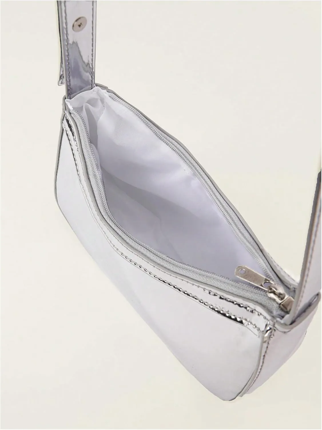 OYOANGLE Girl's Metallic Patent Leather Shoulder Bags Zipper Top Handle Clutch Purse Handbags Y2K Hobo Bags Silver One-Size