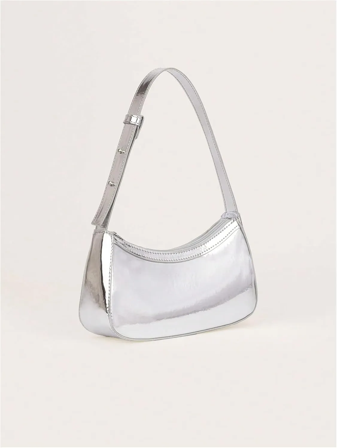 OYOANGLE Girl's Metallic Patent Leather Shoulder Bags Zipper Top Handle Clutch Purse Handbags Y2K Hobo Bags Silver One-Size