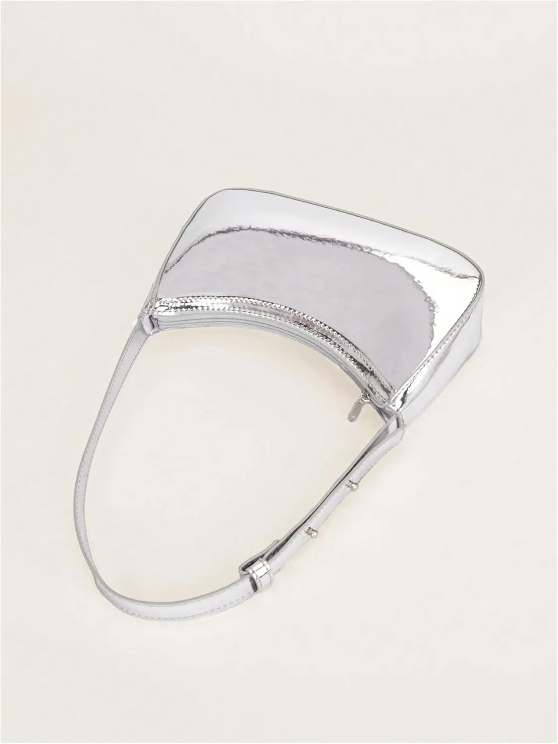 OYOANGLE Girl's Metallic Patent Leather Shoulder Bags Zipper Top Handle Clutch Purse Handbags Y2K Hobo Bags Silver One-Size
