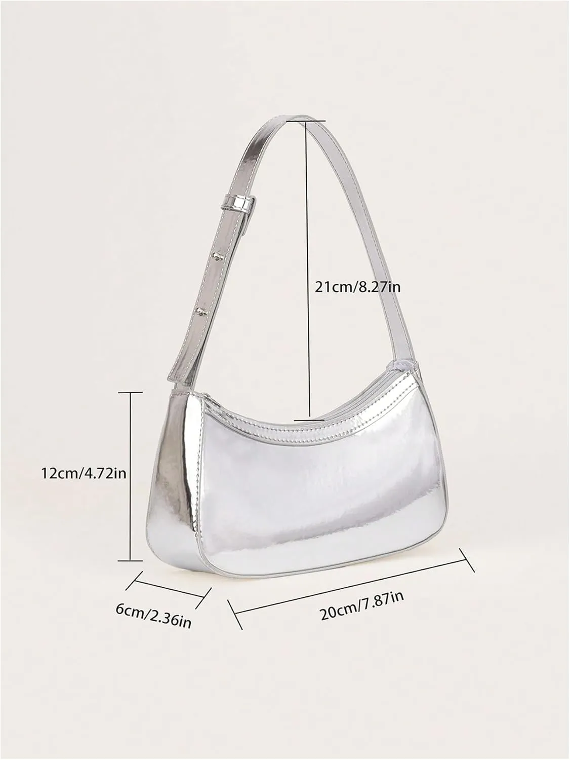 OYOANGLE Girl's Metallic Patent Leather Shoulder Bags Zipper Top Handle Clutch Purse Handbags Y2K Hobo Bags Silver One-Size