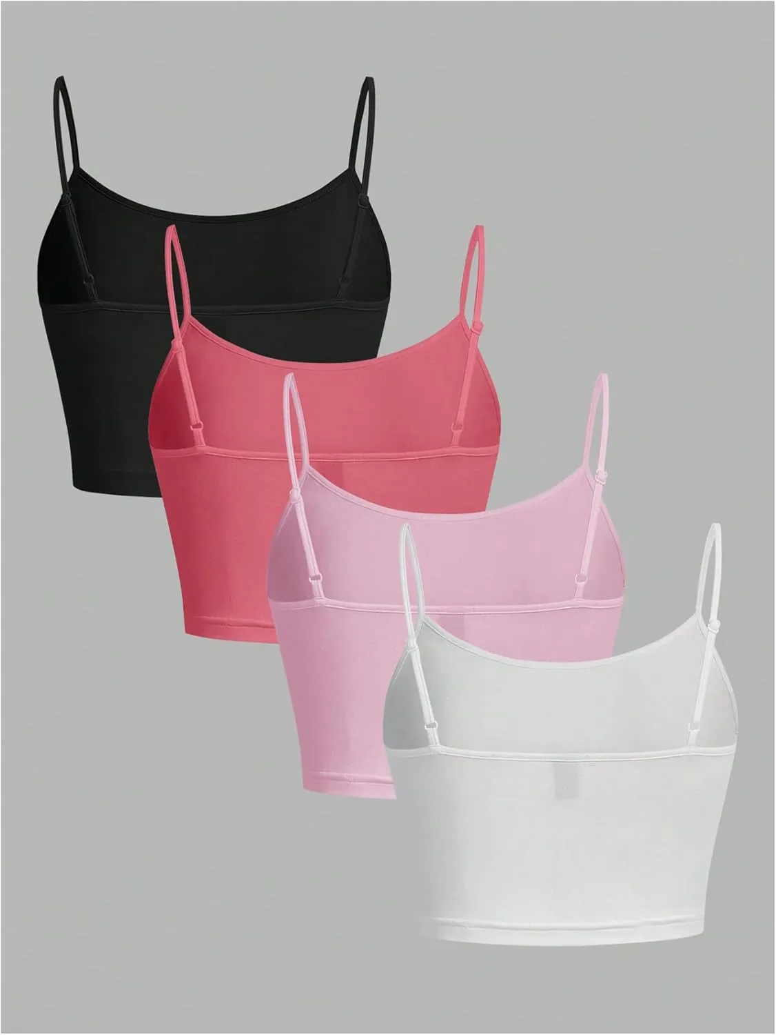 OYOANGLE Women's 4 Pack Scoop Neck Crop Cami Top Basic Solid Spaghetti Strap Tank Tops Camisoles