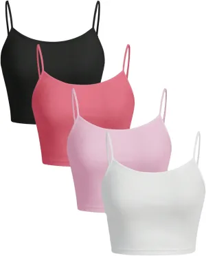 OYOANGLE Women's 4 Pack Scoop Neck Crop Cami Top Basic Solid Spaghetti Strap Tank Tops Camisoles