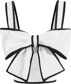 OYOANGLE Women's Contrast Binding Bow Front Camisoles Sleeveless Square Neck Y2k Tank Top Elegant Cami Crop Tops