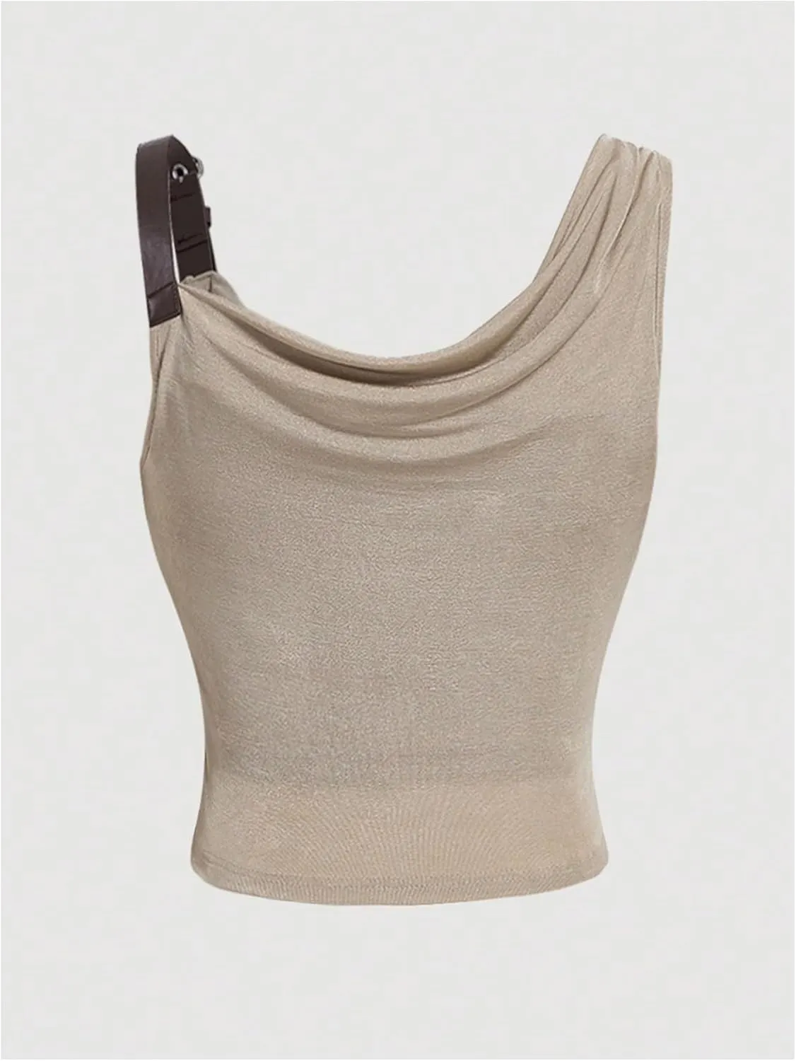 OYOANGLE Women's Cowl Neck Cami Tops Sleeveless Draped Front Slim Fit Camisoles Y2K Rib Knit Tank Top