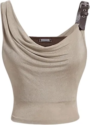 OYOANGLE Women's Cowl Neck Cami Tops Sleeveless Draped Front Slim Fit Camisoles Y2K Rib Knit Tank Top