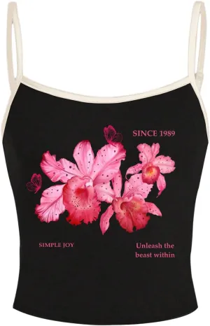 OYOANGLE Women's Floral Print Y2K Camisoles Spaghetti Strap Slim Fit Crop Tank Tops