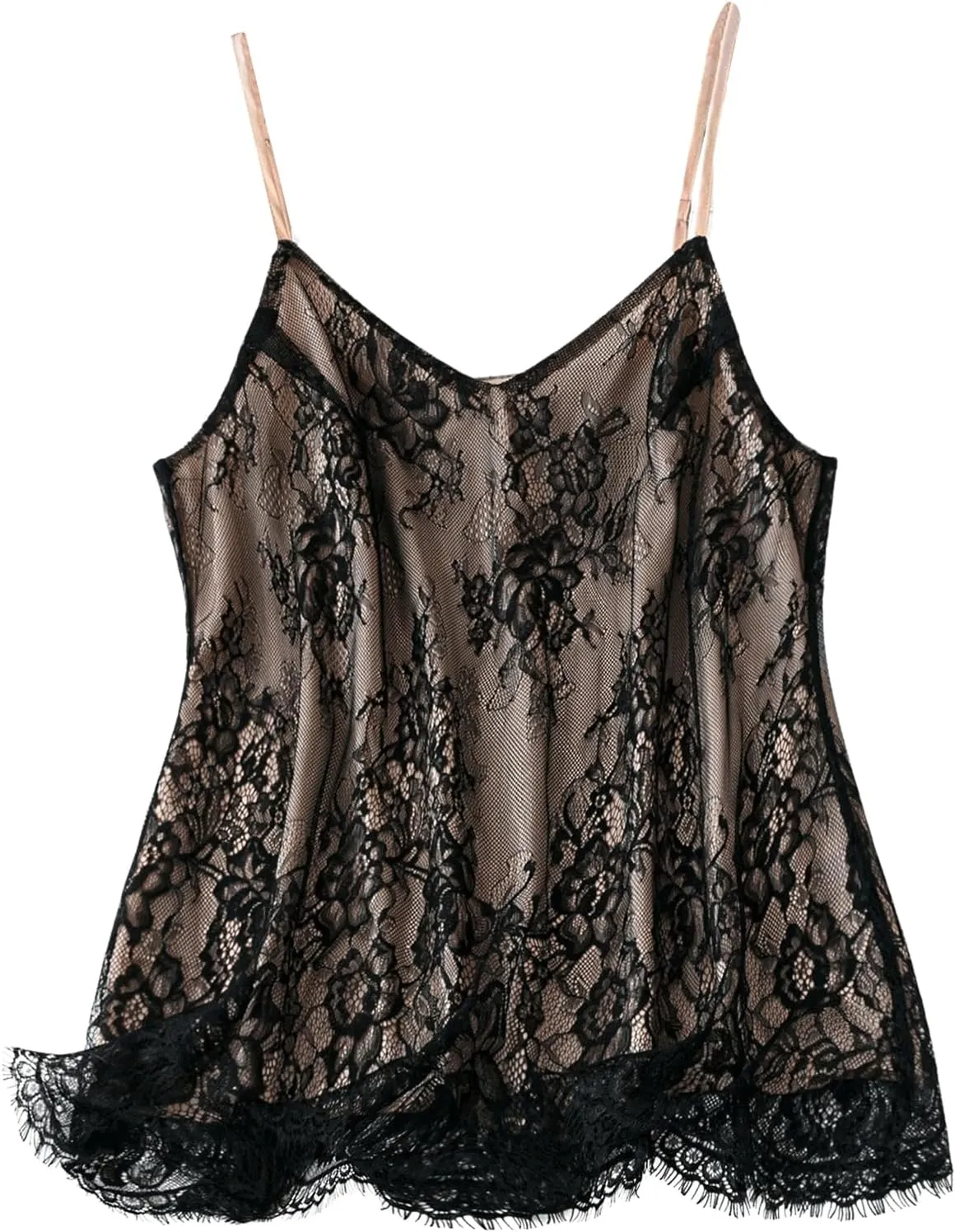 OYOANGLE Women's Plus Size Floral Lace Up Camisoles Double Layers V Neck Spaghetti Strap Loose Tunic Cami Tops