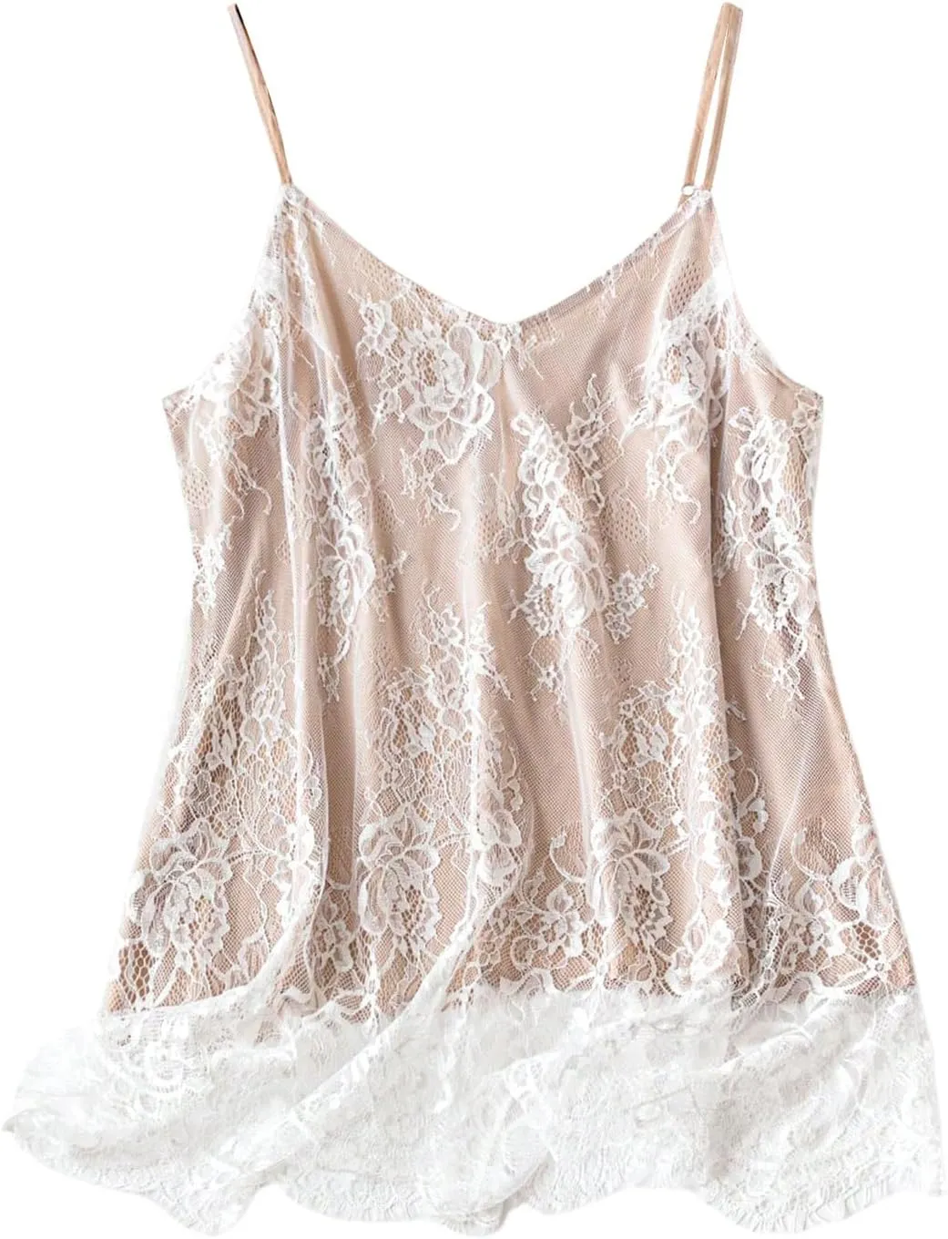 OYOANGLE Women's Plus Size Floral Lace Up Camisoles Double Layers V Neck Spaghetti Strap Loose Tunic Cami Tops
