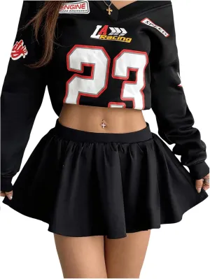 OYOANGLE Women's Ruffle Hem Elastic Low Waist Mini Skirt A Line Flared Y2K Going Out Skorts