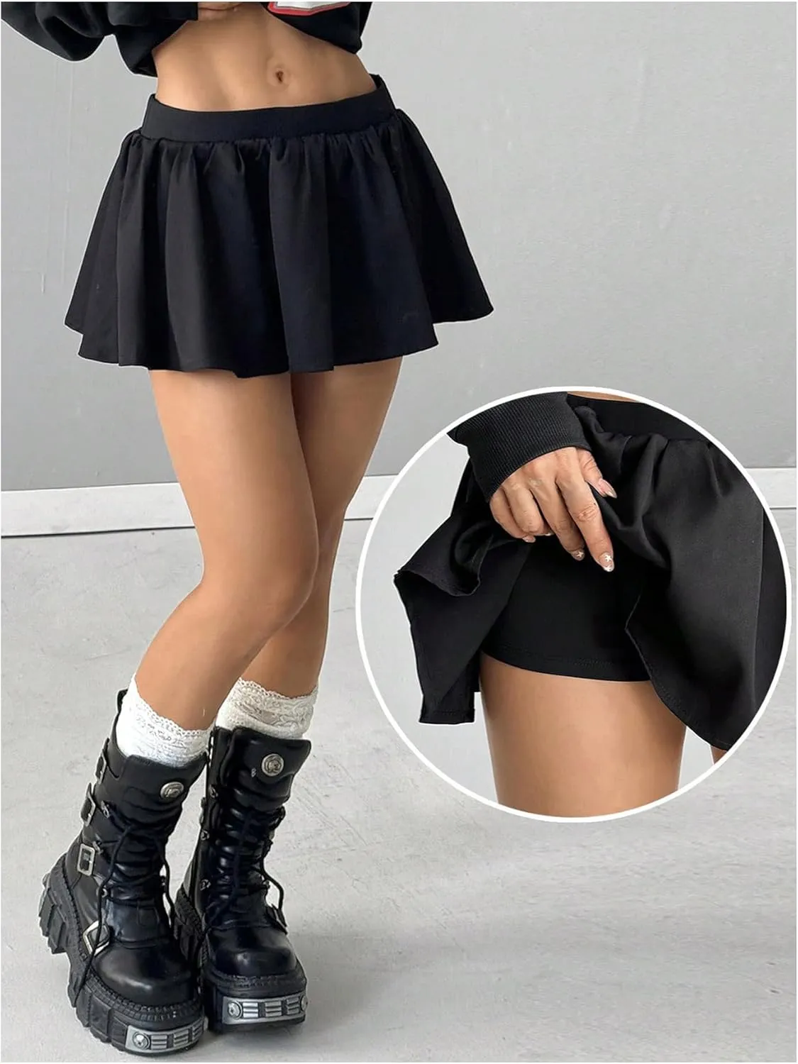 OYOANGLE Women's Ruffle Hem Elastic Low Waist Mini Skirt A Line Flared Y2K Going Out Skorts