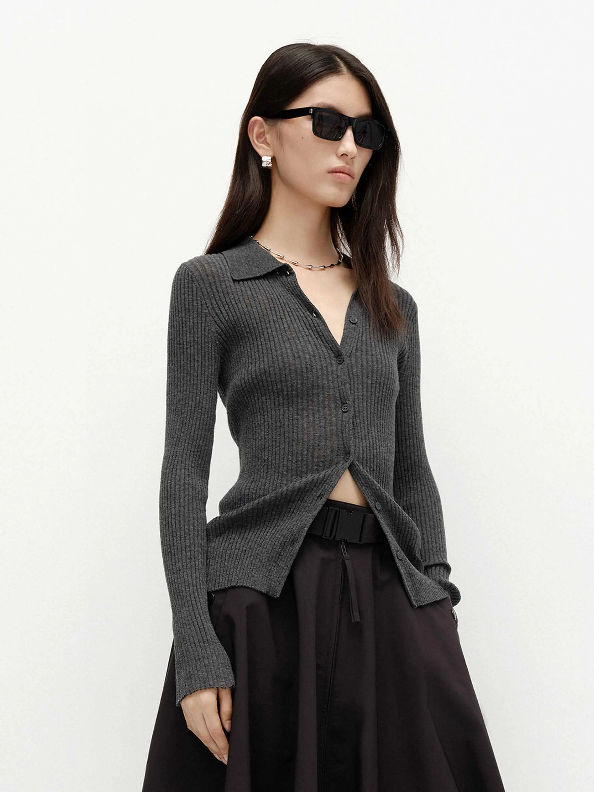 Polo Collar Knit Cardigan