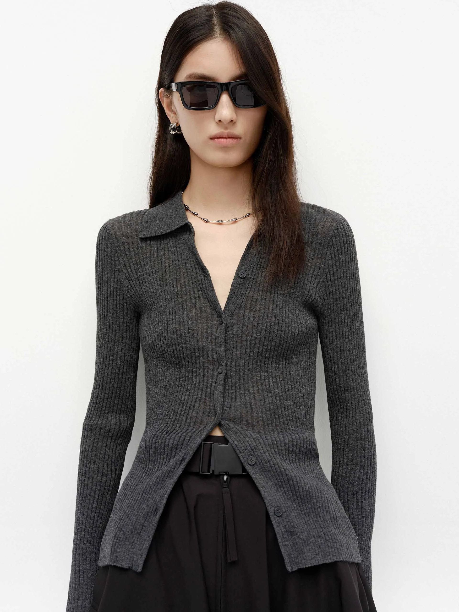 Polo Collar Knit Cardigan