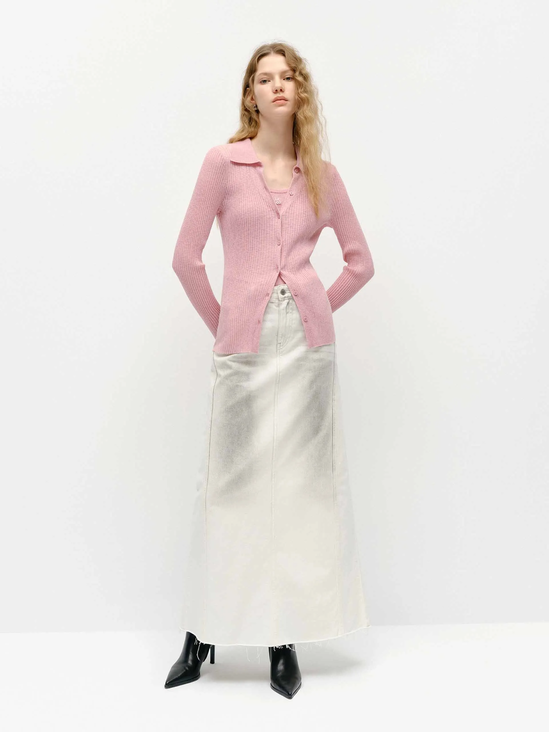 Polo Collar Knit Cardigan