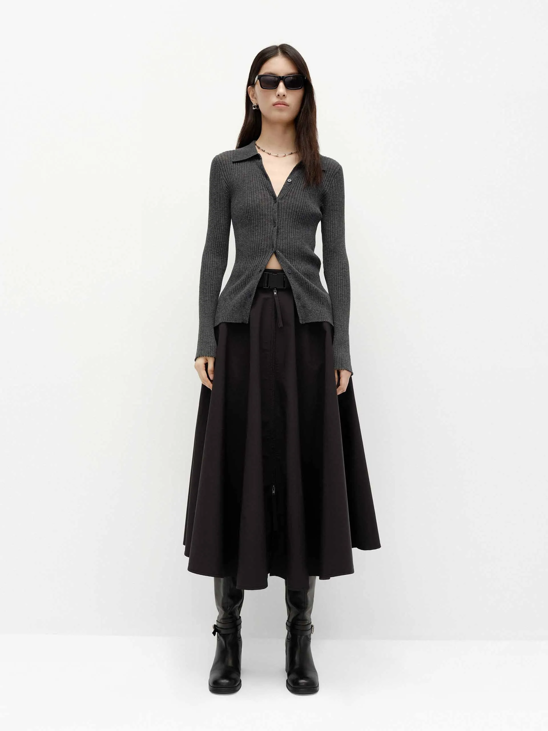 Polo Collar Knit Cardigan