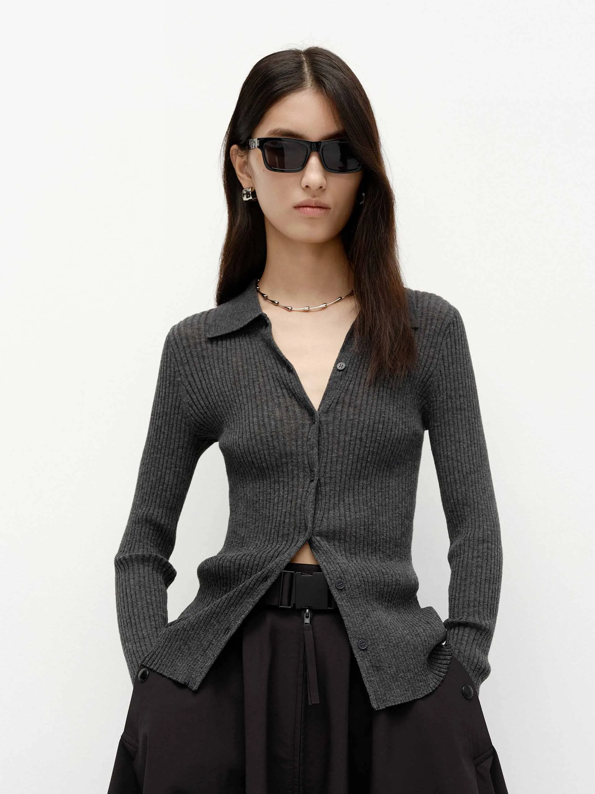 Polo Collar Knit Cardigan