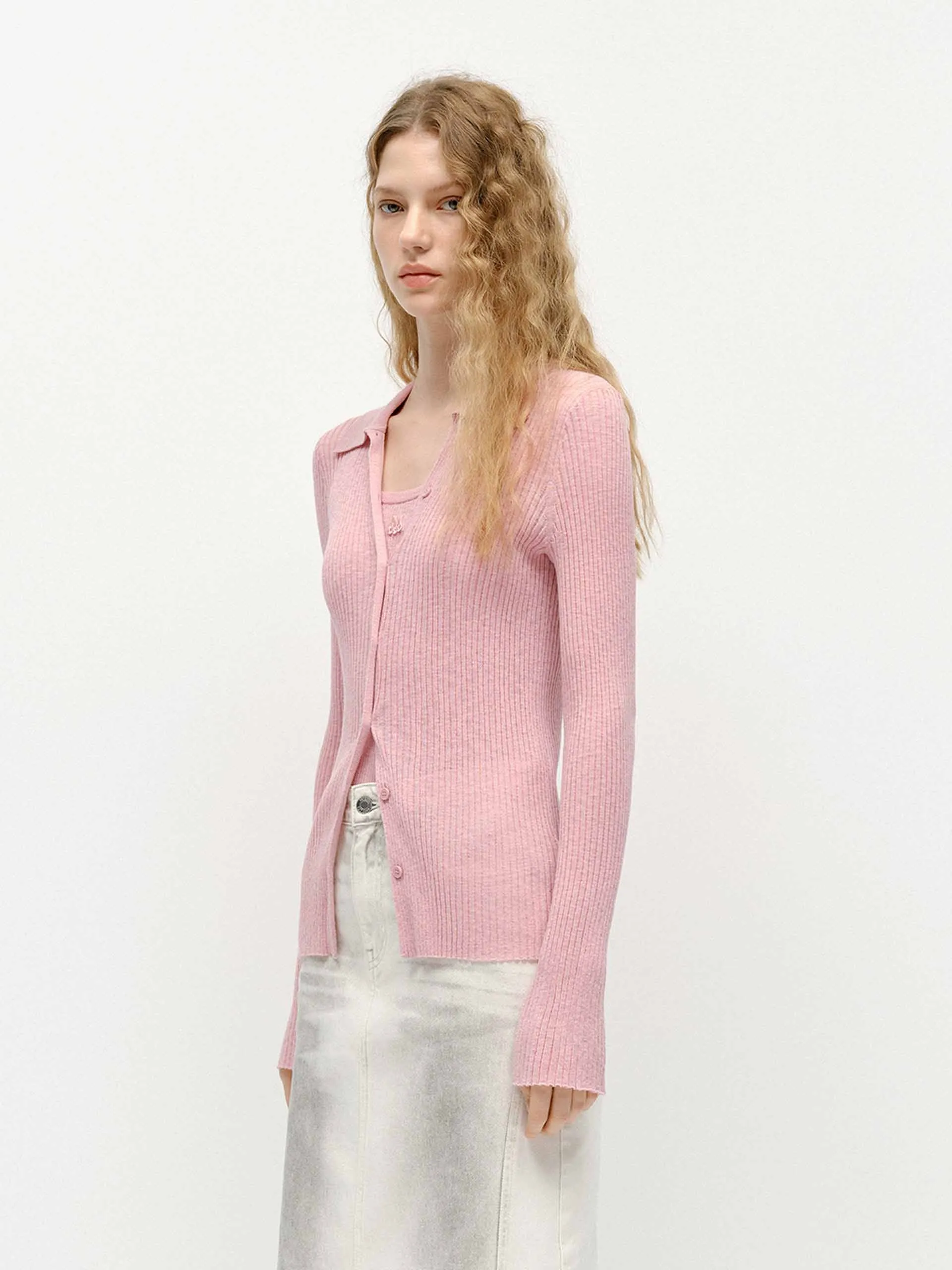 Polo Collar Knit Cardigan