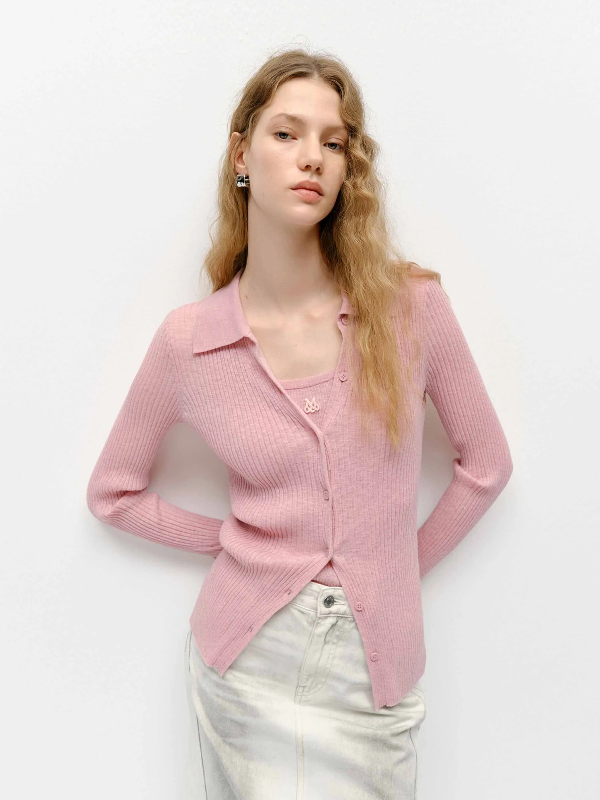 Polo Collar Knit Cardigan