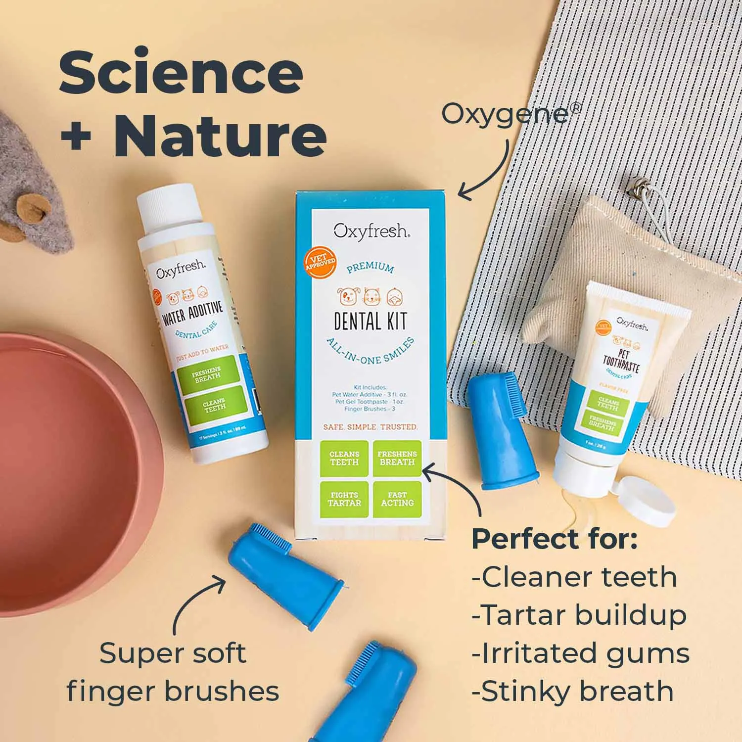 Premium Pet Dental Kit - Freshens Dog & Cat Bad Breath - Cleans Teeth