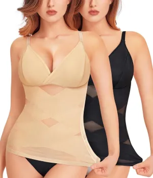 QACIVIQ Body Shaper for Women Tummy Control Shapewear Compression Tanks Cami Tops V-Neck Camisoles with Built in Bra