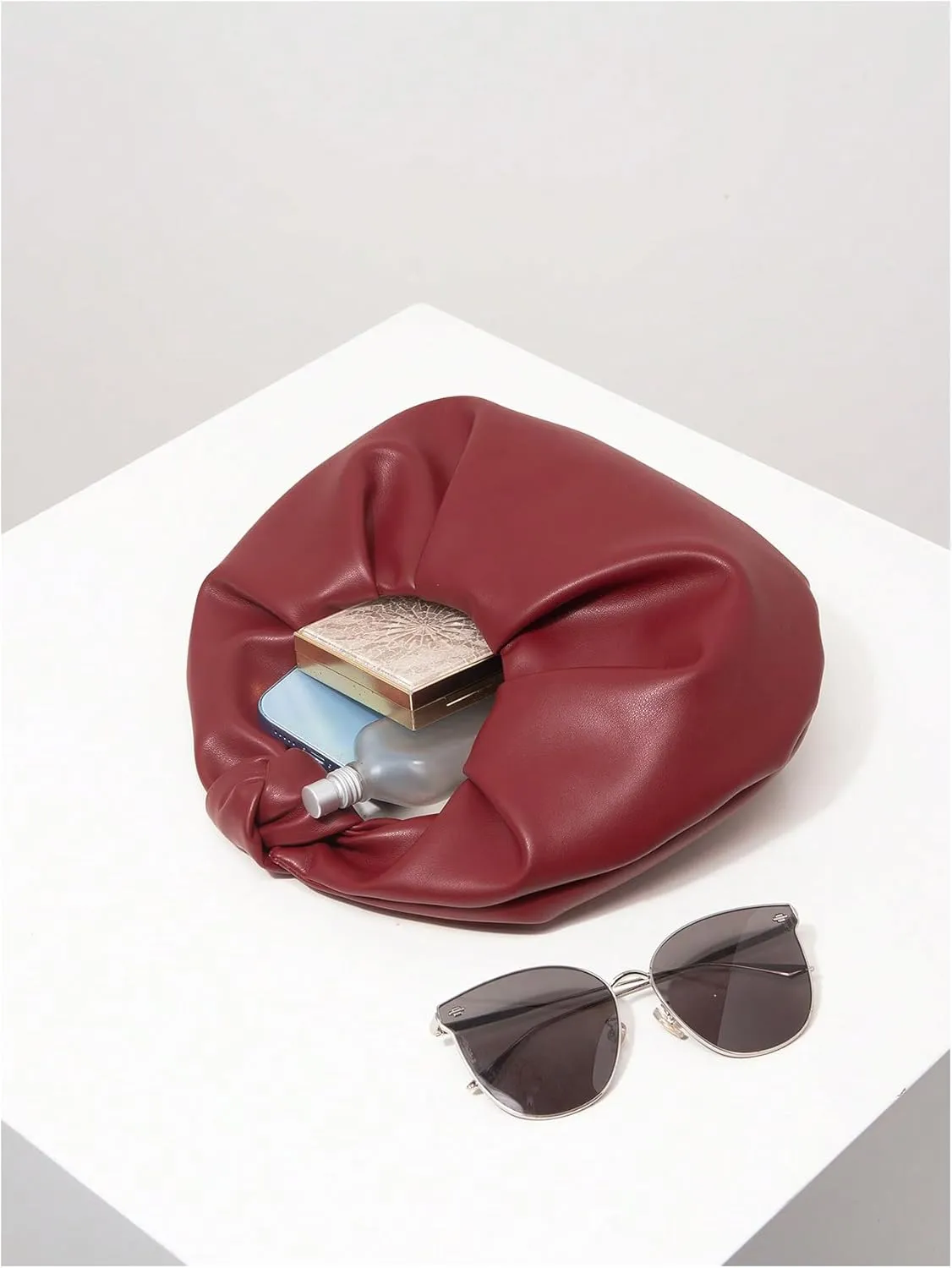 QWINEE Women's Y2k Cloud Shape Clutch Purse Faux PU Leather Evening Bag Ruched Knotted Vintage Handbags