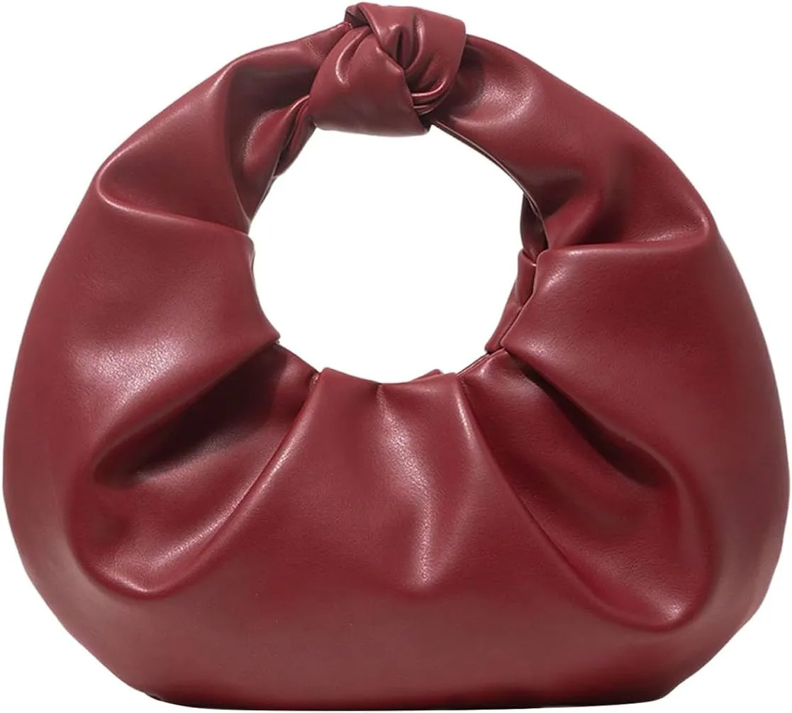 QWINEE Women's Y2k Cloud Shape Clutch Purse Faux PU Leather Evening Bag Ruched Knotted Vintage Handbags