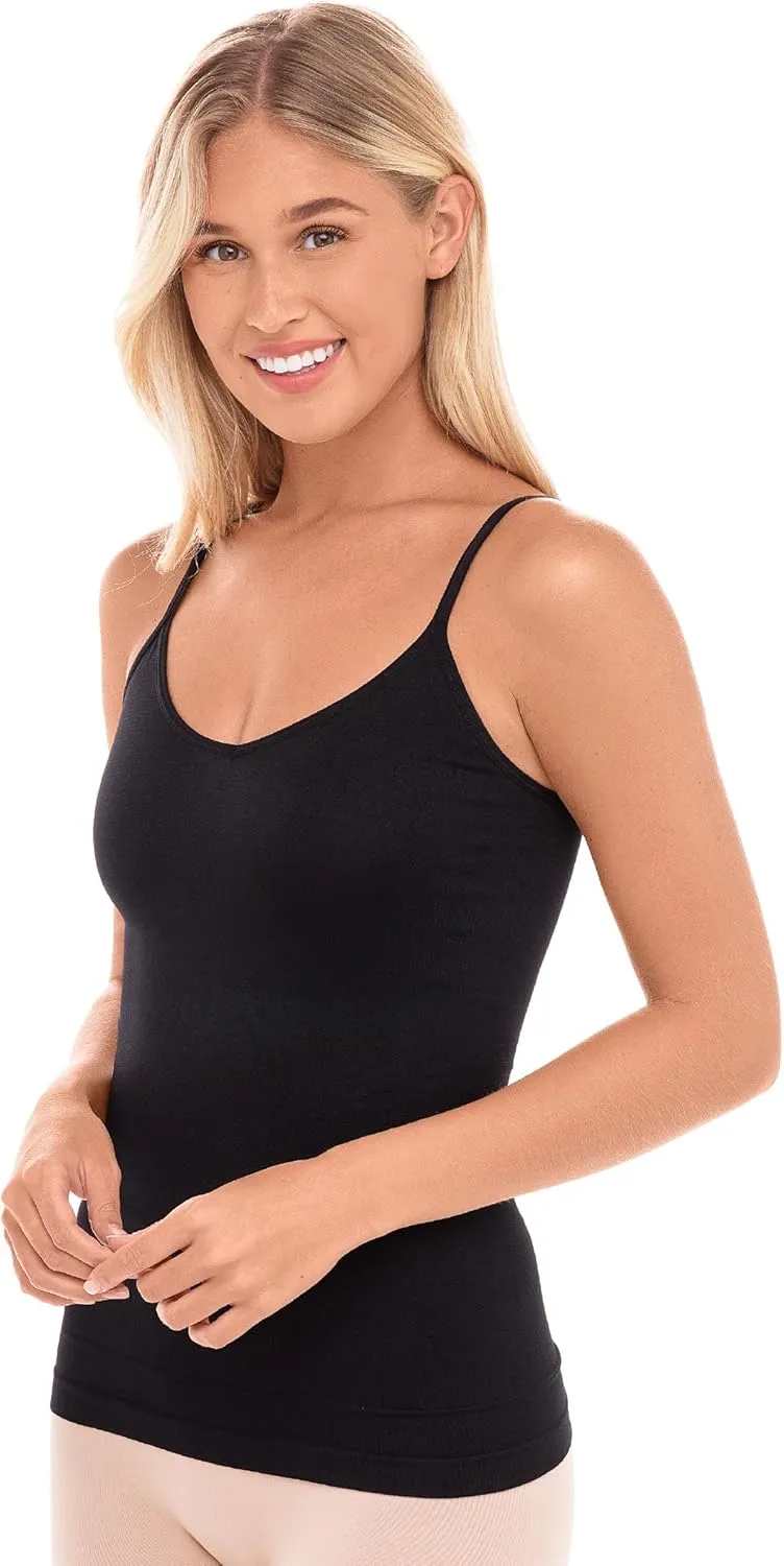 Rene Rofe 4-Pack Seamless Tummy Control Compression Camisoles with Adjustable Straps - Slim Fit, Lightweight, and Breathable