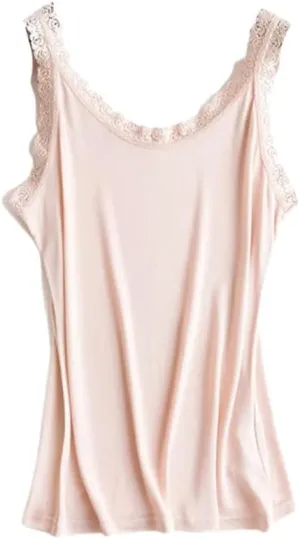 Rfmfkkg Women Silk Camis Lace Camisoles Bottoming Shirt Solid V-Neck Sleeveless Spaghetti Straps Blouse