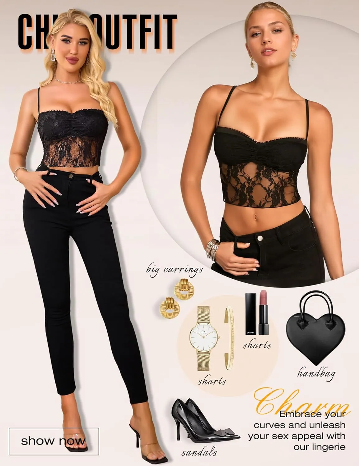 RSLOVE Lace Bralettes for Women - Camisole Lingerie Spaghetti Strap Tube Slim Tank Top Y2k Crop Camisoles