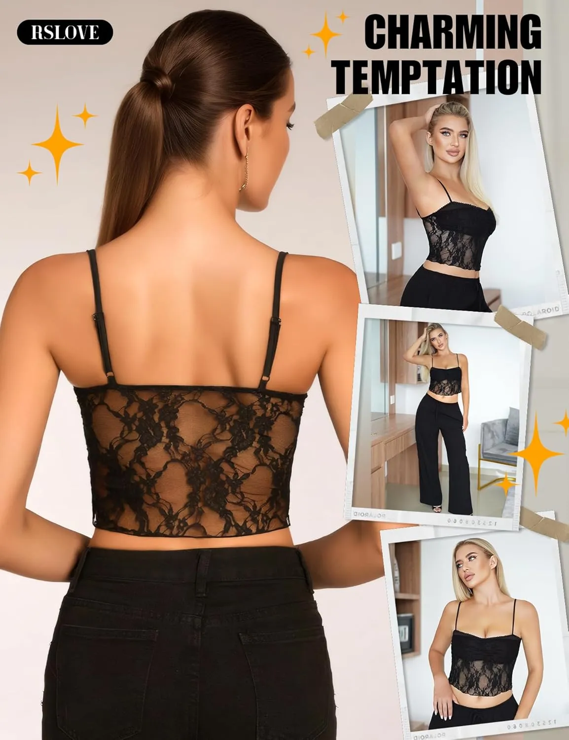 RSLOVE Lace Bralettes for Women - Camisole Lingerie Spaghetti Strap Tube Slim Tank Top Y2k Crop Camisoles