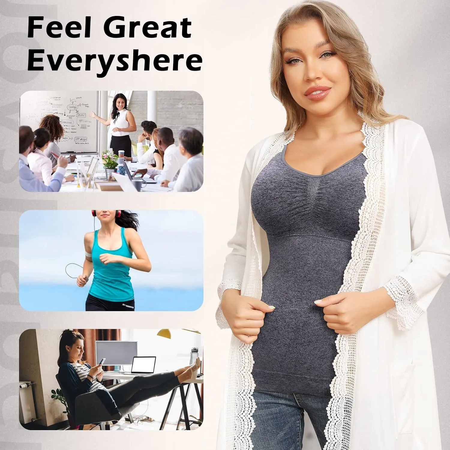 Shapewear Camisoles With Built in Bra Tummy Control Compression Tank Tops for Women Body Shaper Padded Tanks