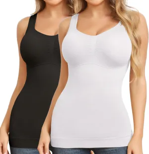 Shapewear Camisoles With Built in Bra Tummy Control Compression Tank Tops for Women Body Shaper Padded Tanks