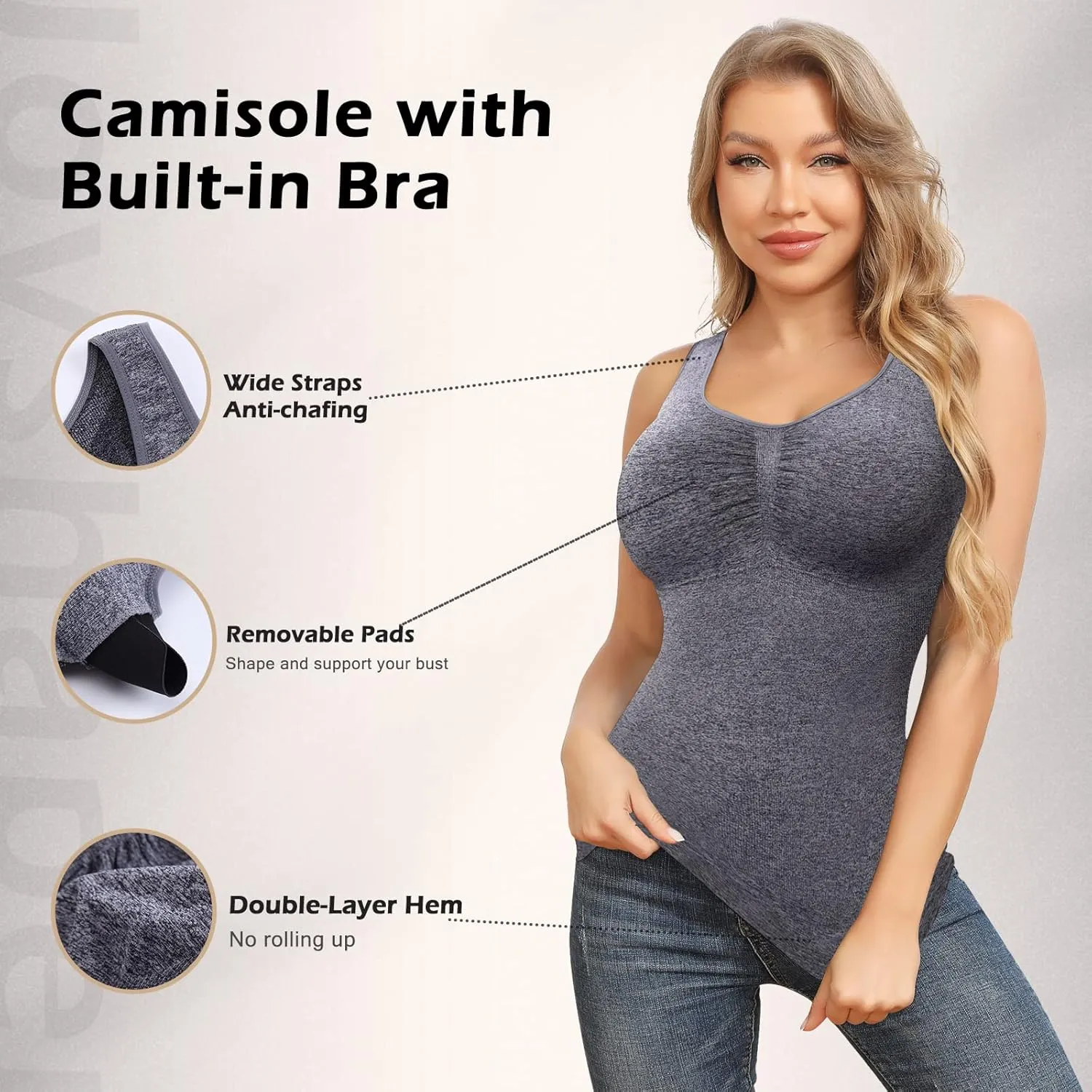 Shapewear Camisoles With Built in Bra Tummy Control Compression Tank Tops for Women Body Shaper Padded Tanks