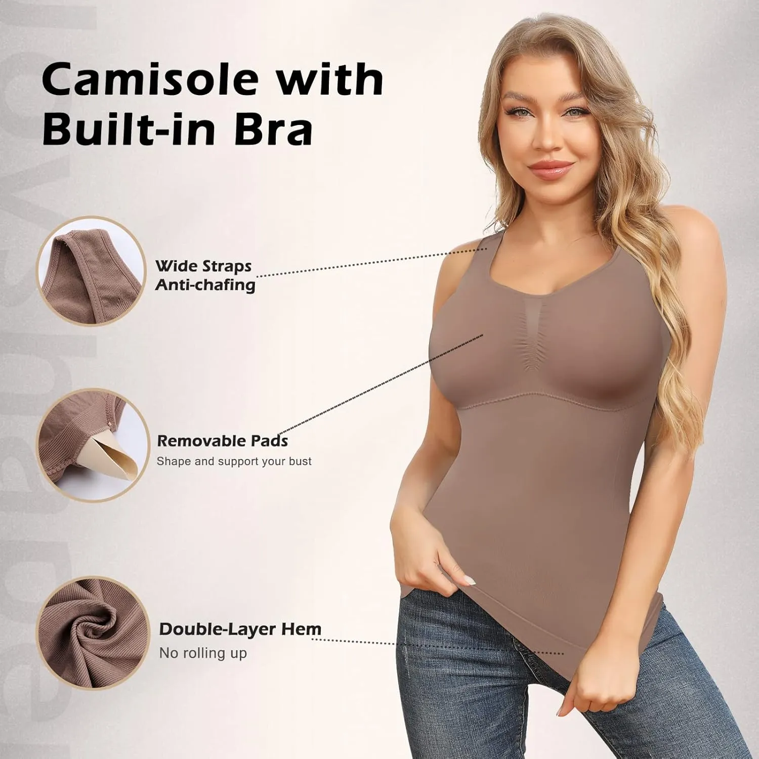 Shapewear Camisoles With Built in Bra Tummy Control Compression Tank Tops for Women Body Shaper Padded Tanks
