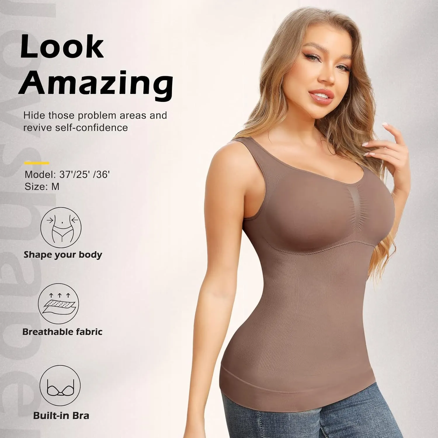 Shapewear Camisoles With Built in Bra Tummy Control Compression Tank Tops for Women Body Shaper Padded Tanks