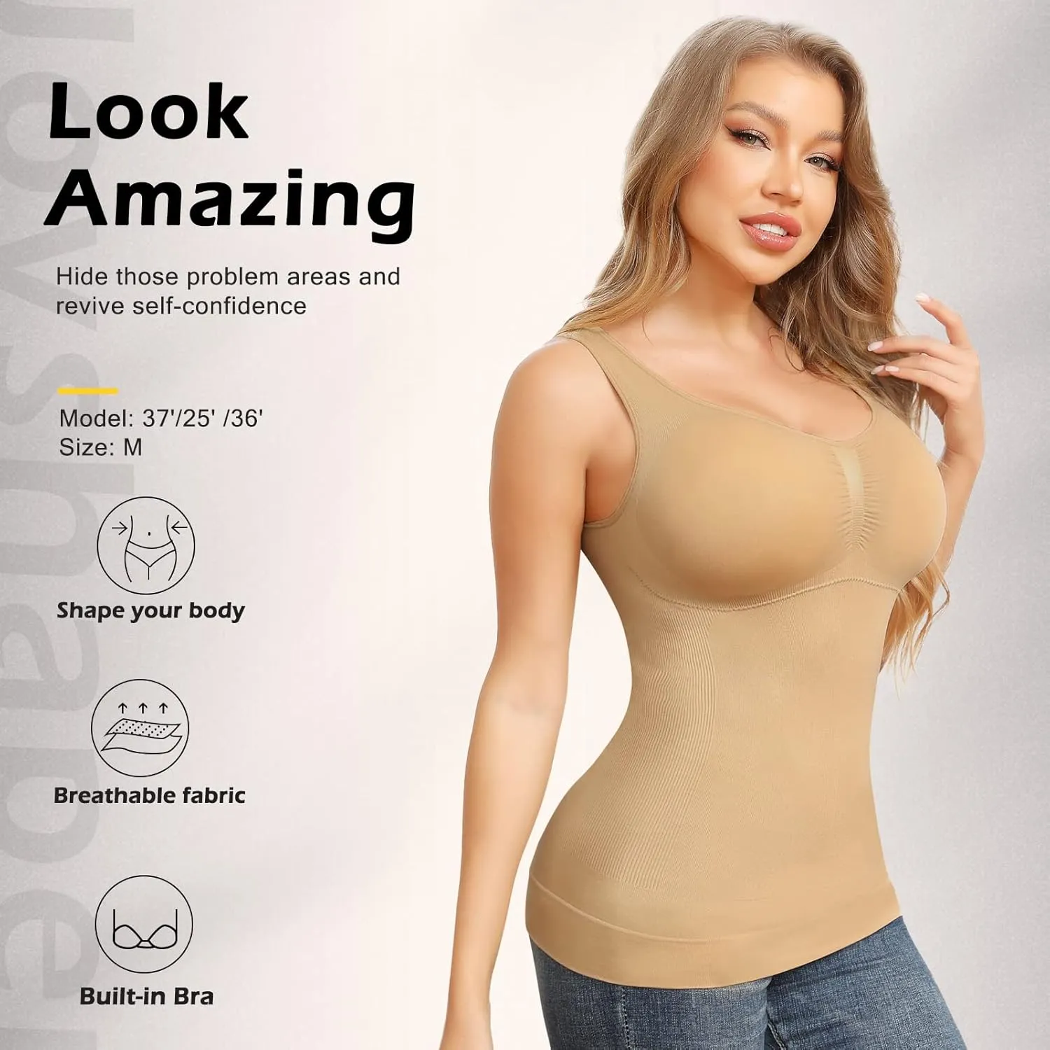 Shapewear Camisoles With Built in Bra Tummy Control Compression Tank Tops for Women Body Shaper Padded Tanks