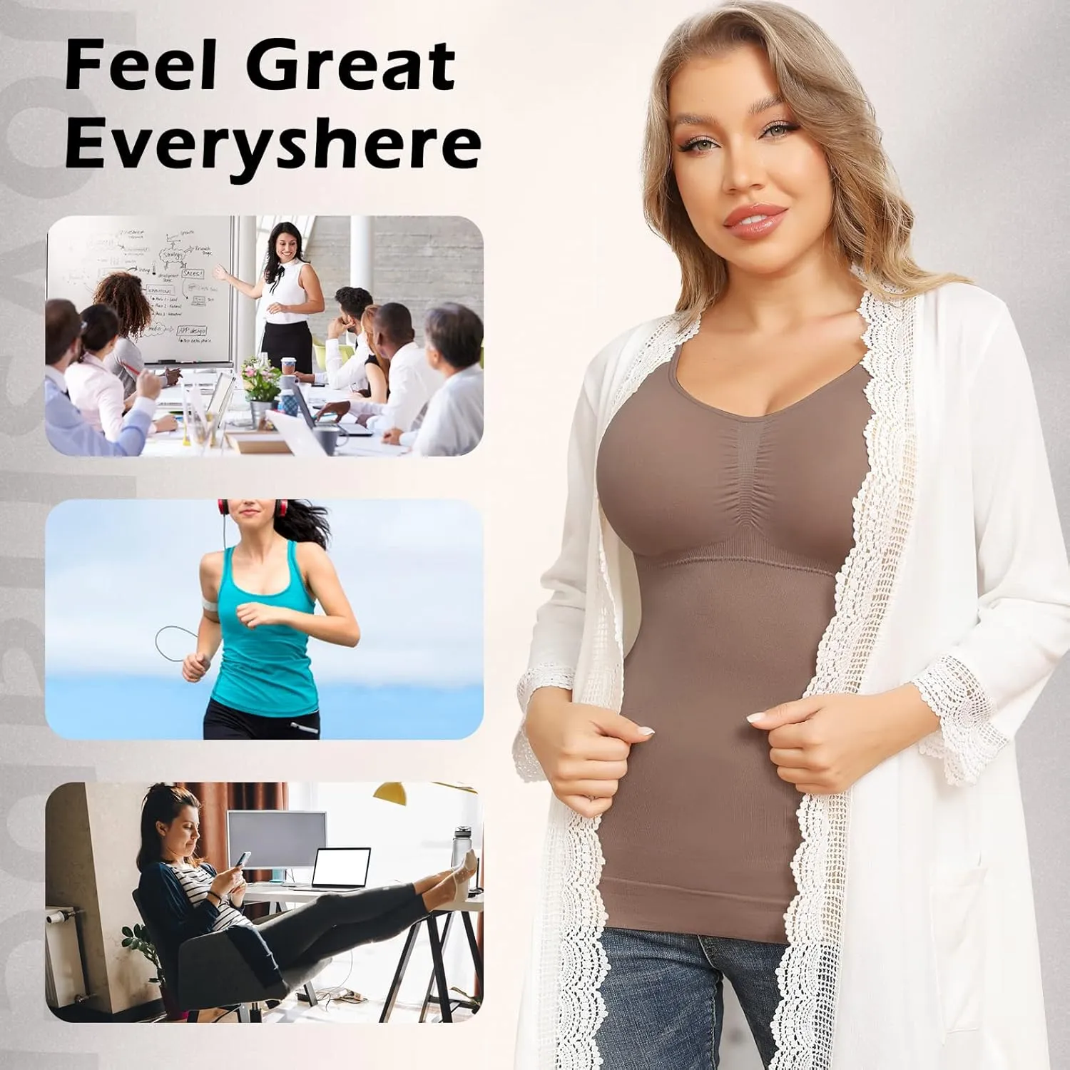 Shapewear Camisoles With Built in Bra Tummy Control Compression Tank Tops for Women Body Shaper Padded Tanks