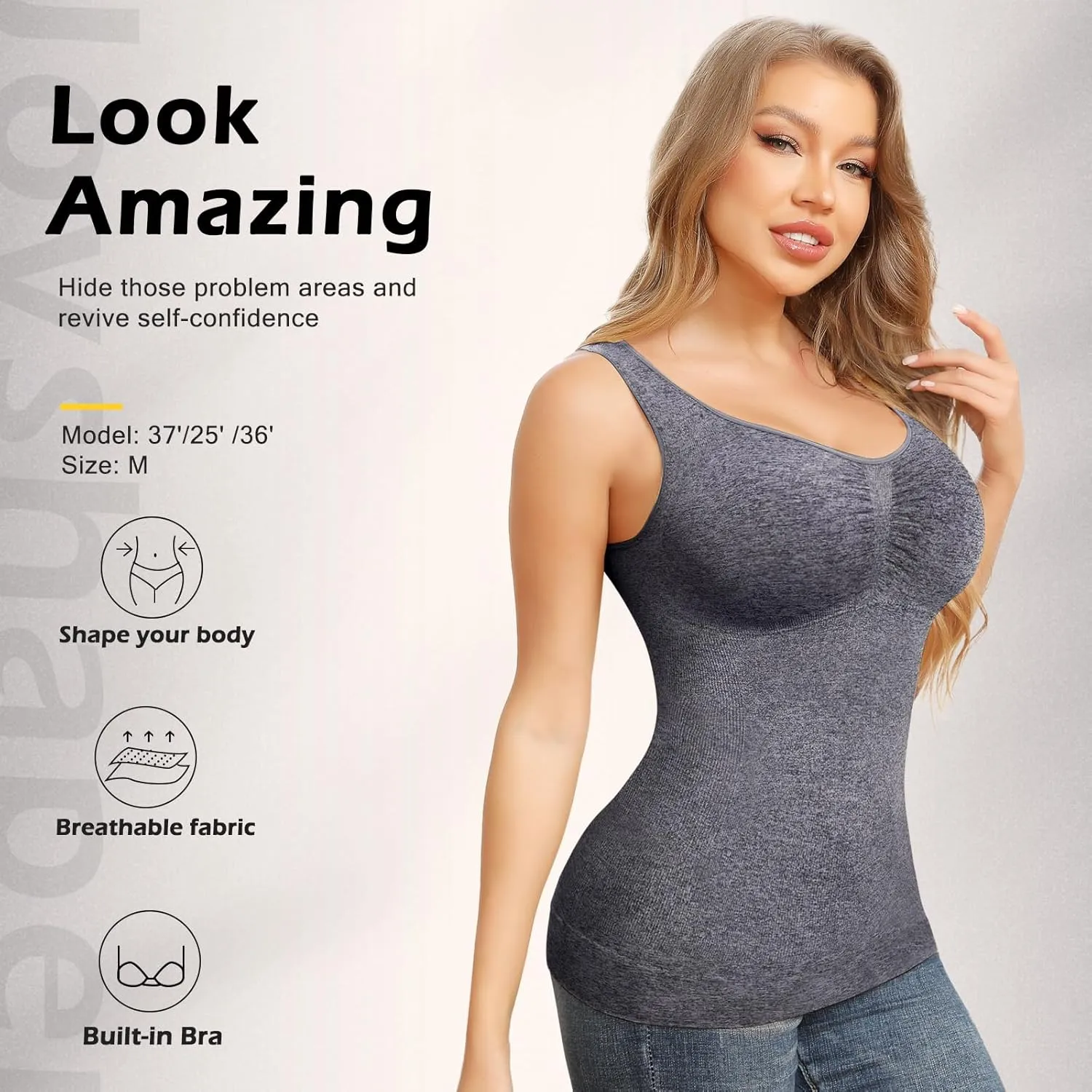 Shapewear Camisoles With Built in Bra Tummy Control Compression Tank Tops for Women Body Shaper Padded Tanks