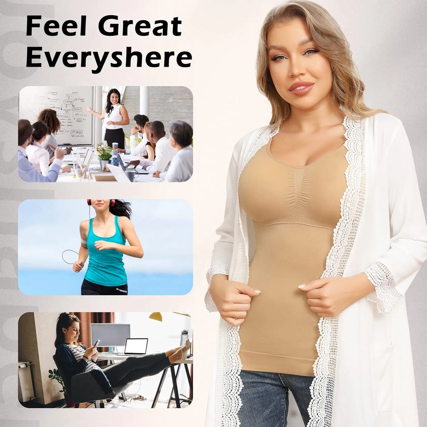 Shapewear Camisoles With Built in Bra Tummy Control Compression Tank Tops for Women Body Shaper Padded Tanks