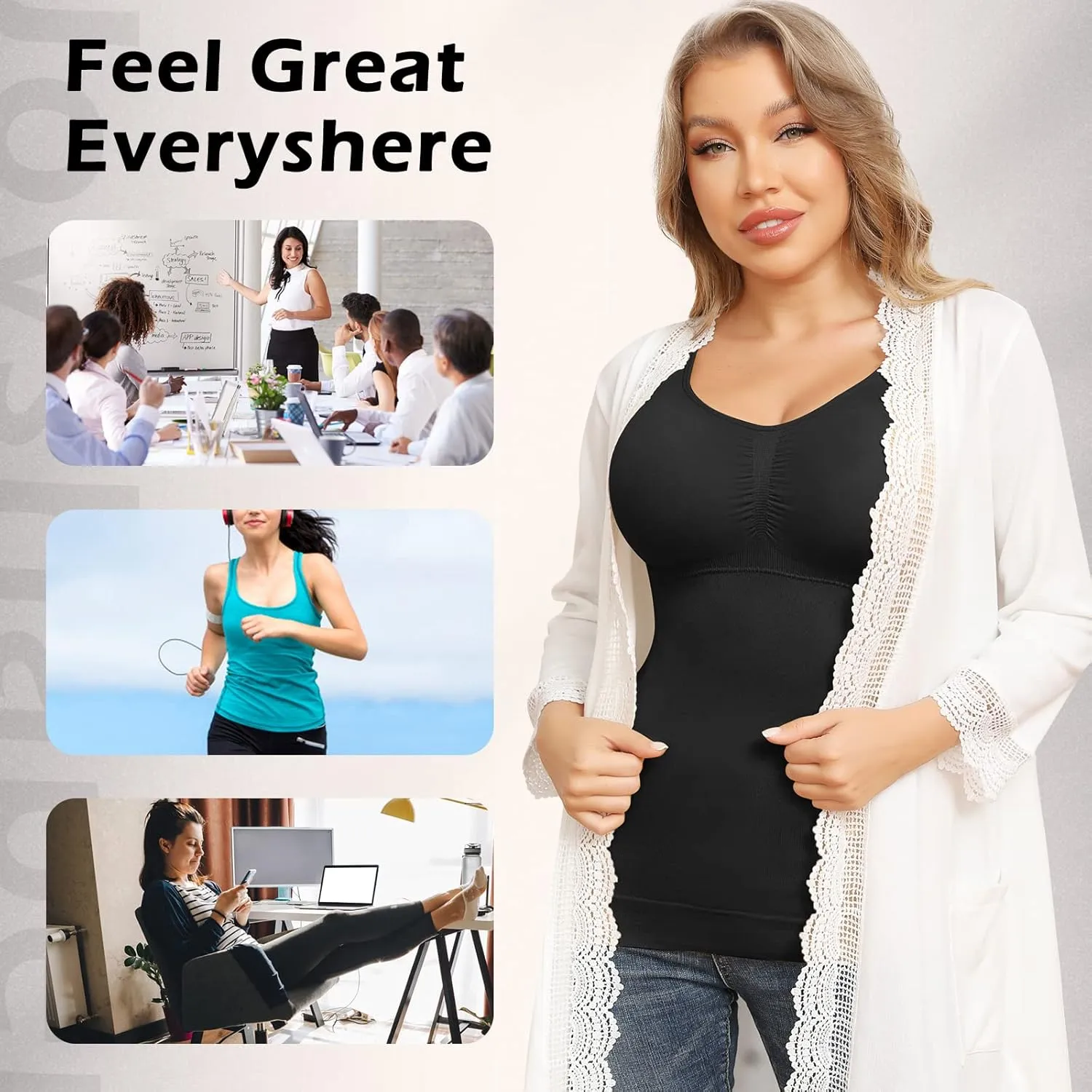 Shapewear Camisoles With Built in Bra Tummy Control Compression Tank Tops for Women Body Shaper Padded Tanks