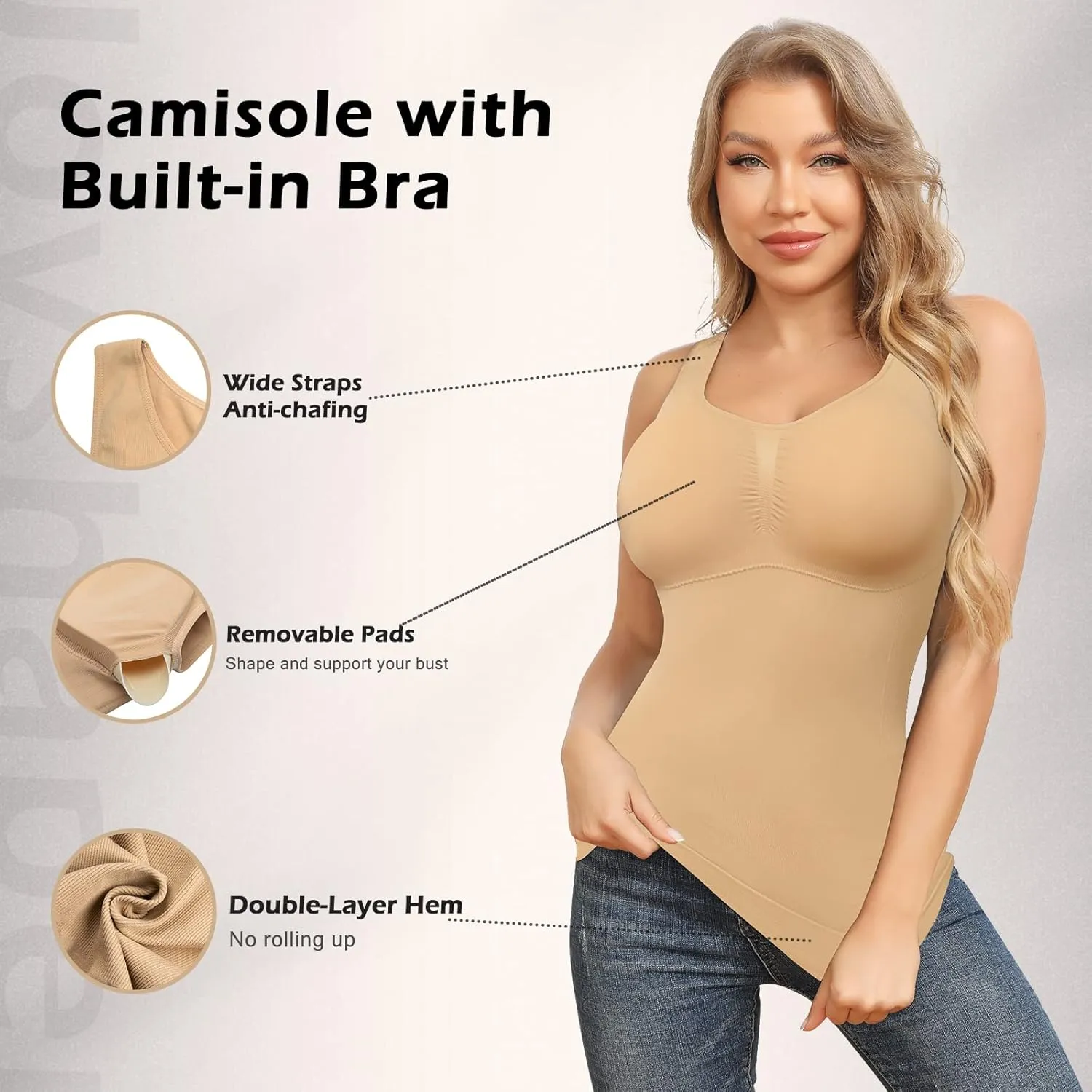 Shapewear Camisoles With Built in Bra Tummy Control Compression Tank Tops for Women Body Shaper Padded Tanks