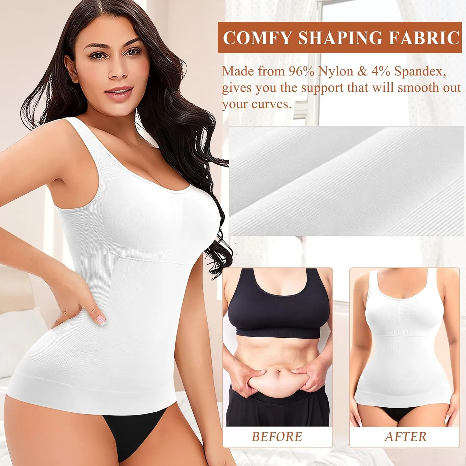 Shapewear Tank Tops for Women with Built in Bra Tummy Control Compression Camisoles Body Shaper Padded Tanks