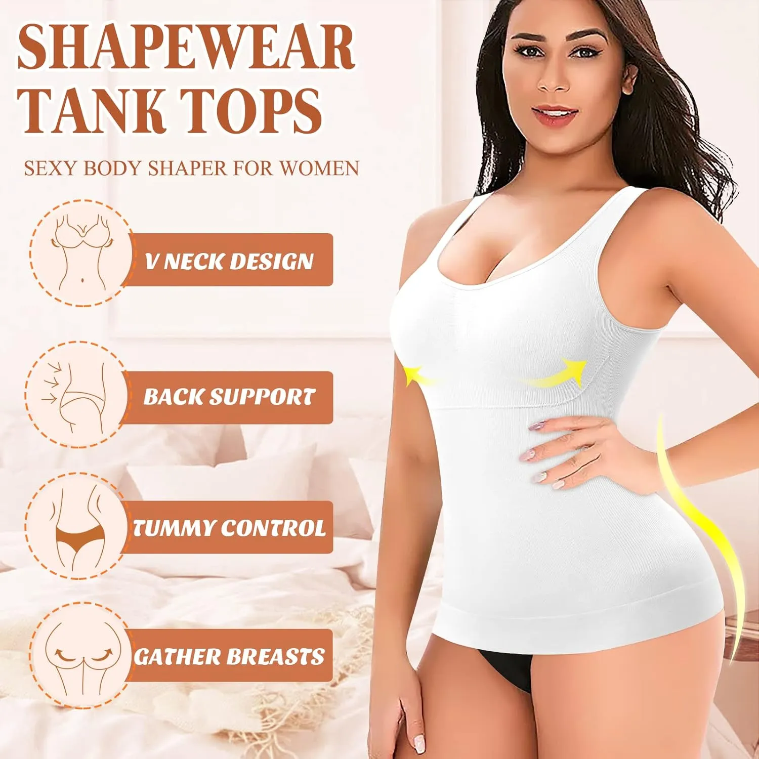 Shapewear Tank Tops for Women with Built in Bra Tummy Control Compression Camisoles Body Shaper Padded Tanks
