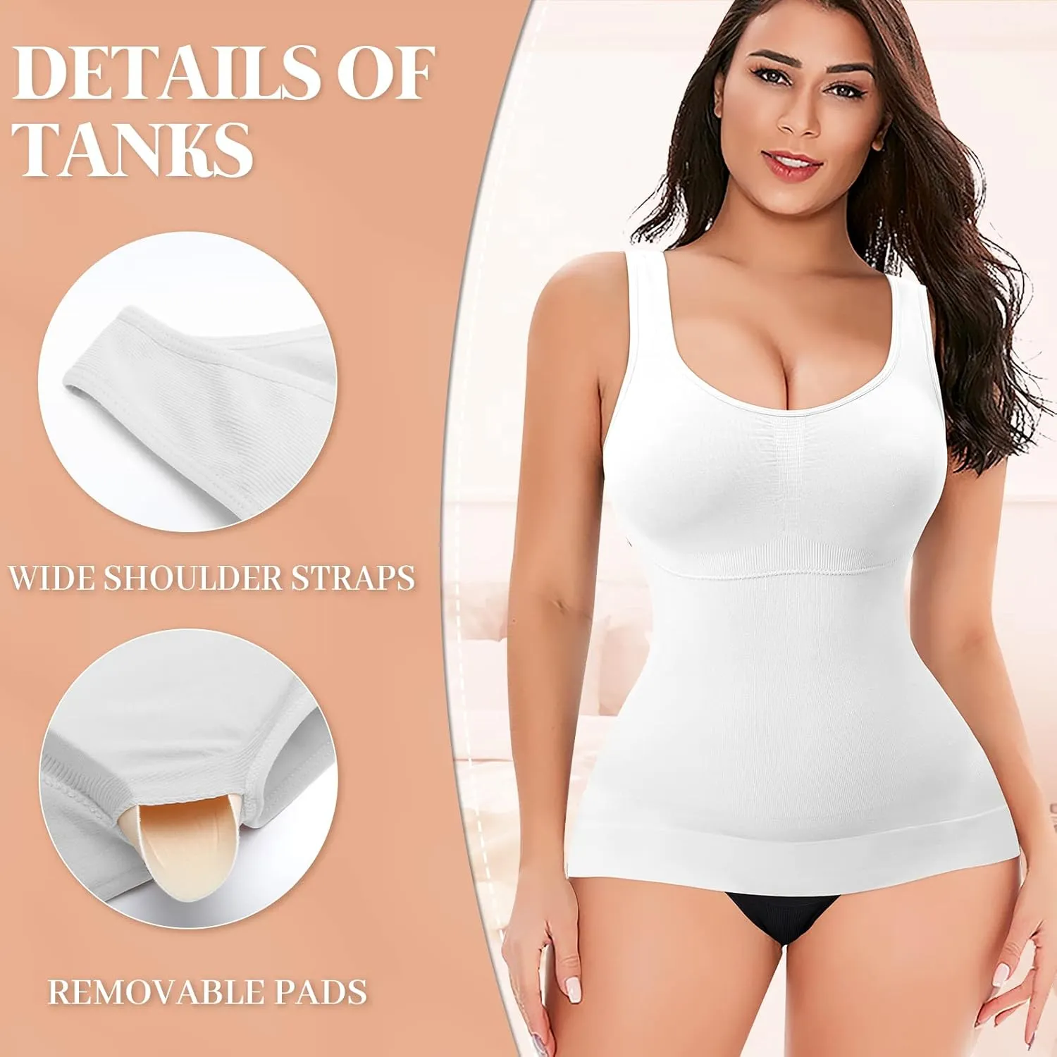 Shapewear Tank Tops for Women with Built in Bra Tummy Control Compression Camisoles Body Shaper Padded Tanks