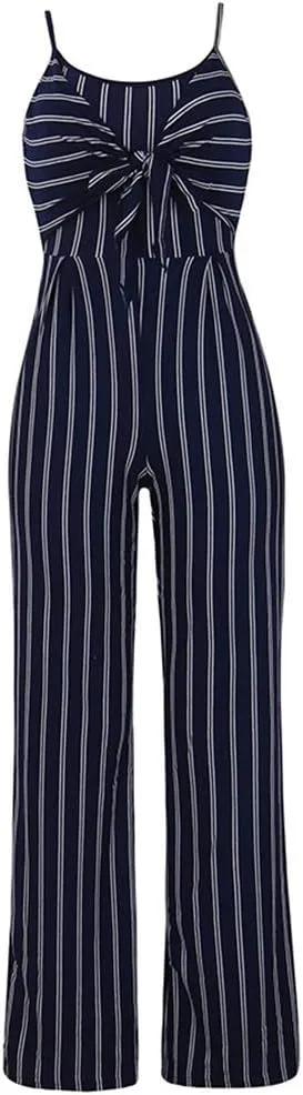 SheKiss 2025 Womens Striped Summer Jumpsuits Spaghetti Strap Sexy Sleeveless Rompers with Pockets