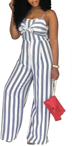 SheKiss 2025 Womens Striped Summer Jumpsuits Spaghetti Strap Sexy Sleeveless Rompers with Pockets