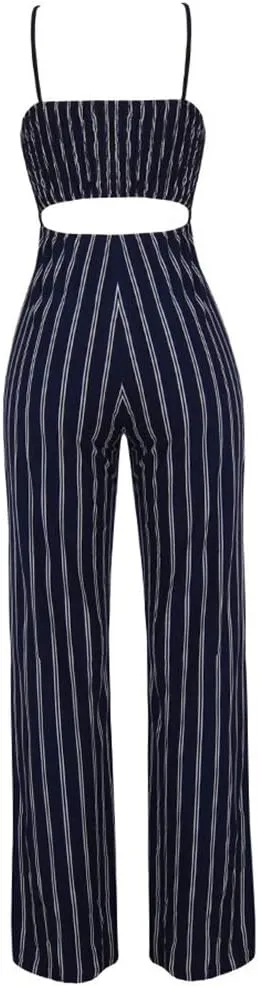 SheKiss 2025 Womens Striped Summer Jumpsuits Spaghetti Strap Sexy Sleeveless Rompers with Pockets