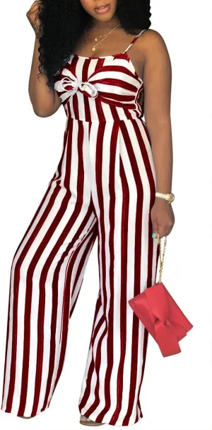 SheKiss 2025 Womens Striped Summer Jumpsuits Spaghetti Strap Sexy Sleeveless Rompers with Pockets