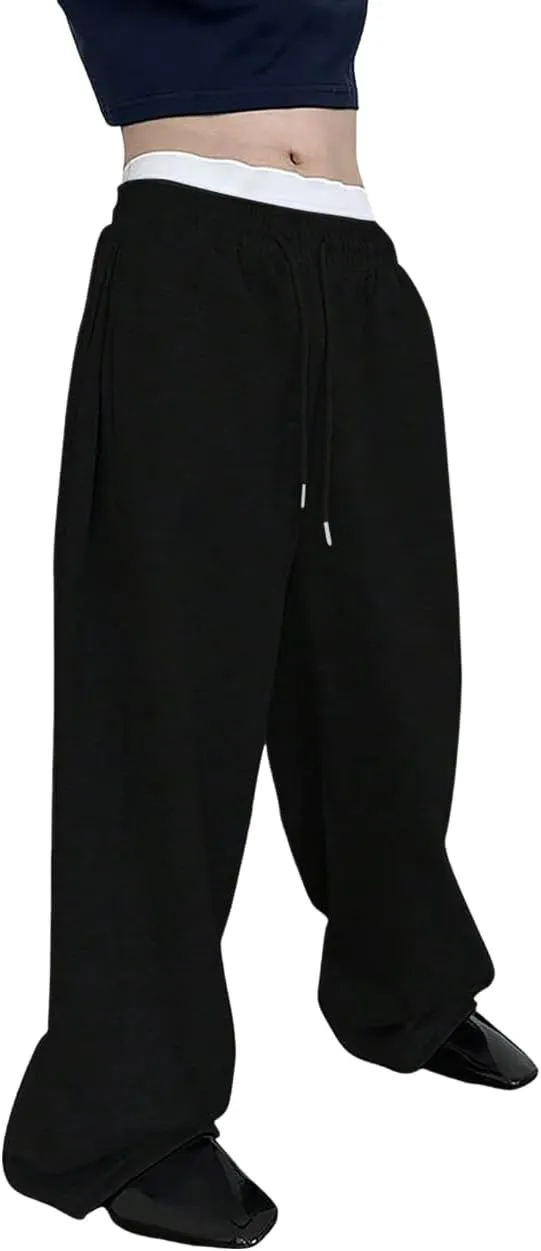 SHENHE Men's Baggy Pants Wide Leg Drawstring Waist Loose Sweatpants with Pockets